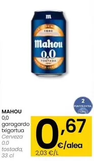 Oferta de Mahou - Cerveza 0.0 Tostada por 0,67€ en Eroski