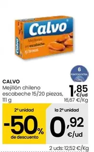 Oferta de Calvo - Mejillon Chileno Escabeche 15/20 Piezas por 1,85€ en Eroski