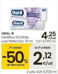 Oferta de Oral B - Dentifrico 3D White Luxe Perfeccion por 4,25€ en Eroski