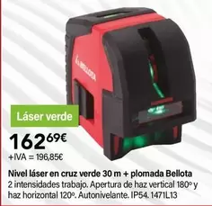 Oferta de Bellota - Nivel Láser En Cruz Verde 30 M + Plomada por 162,69€ en Cadena88