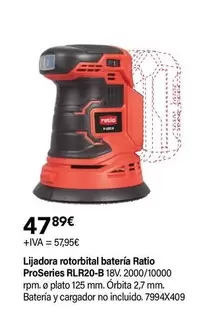 Oferta de Ratio - Lijadora Rotorbital Batería por 47,89€ en Cadena88