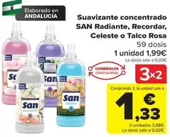 Oferta de San - Suavizante Concentrado Radiante, Recordar,  Celeste O Talco Rosa  por 1,99€ en Carrefour