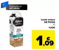 Oferta de De Picos - Leche Entera por 1,09€ en Carrefour