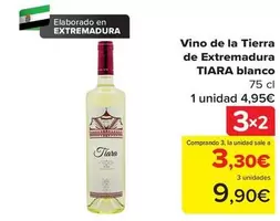 Oferta de Tiara - Vino De La Tierra De Extremadura Blanco por 4,95€ en Carrefour