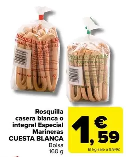Oferta de Cuesta Blanca - Rosquilla Casera Blanca O Integral Especial Marineras por 1,59€ en Carrefour