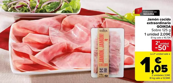 Oferta de Goikoa - Jamon Cocido Extraordinario por 2,09€ en Carrefour