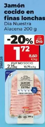 Oferta de Dia Nuestra Alacena - Jamón Cocido En Finas Lonchas 200 G por 1,72€ en Dia