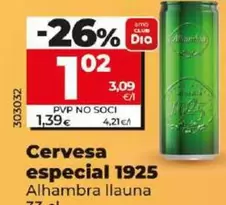 Oferta de Alhambra - Cerveza Especial 1925 Lata 33 Cl por 1,02€ en Dia
