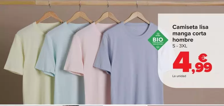 Oferta de Camiseta Lisa Manga Corta Hombre por 4,99€ en Carrefour