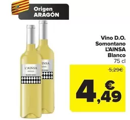 Oferta de Vino D.O. L'Ainsa Blanco por 4,49€ en Carrefour