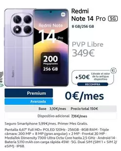 Oferta de Xiaomi - Redmi Note 14 Pro 5g por 349€ en Movistar