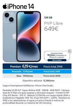 Oferta de Apple - Iphone 14 por 649€ en Movistar