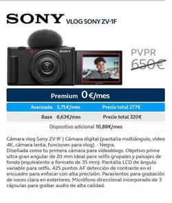 Oferta de Sony - Vlog Zv-1f por 650€ en Movistar