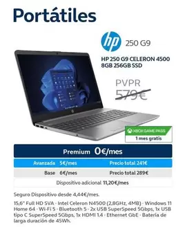 Oferta de HP - 250 G9 Celeron 4500 8Gb 256Ggb Sd en Movistar