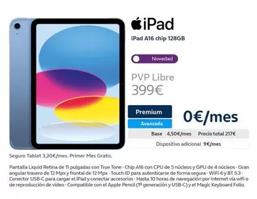 Oferta de Total - Ipad A16 Chip 128gb por 399€ en Movistar
