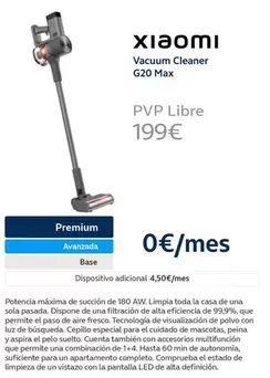Oferta de Xiaomi - Vacuum Cleaner G20 Max por 199€ en Movistar