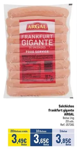 Oferta de Argal - Salchichas Frankfurt Gigante por 3,49€ en Makro