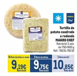 Oferta de Makro - Tortilla De Patata Cuadrada O Redonda por 10,85€ en Makro