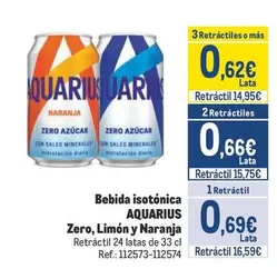 Oferta de Aquarius - Bebida Isotónica Zero, Limon Y Naranja por 0,69€ en Makro
