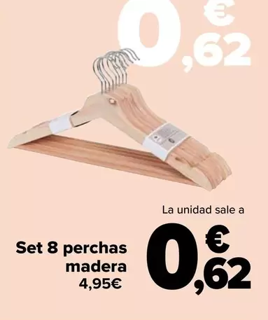 Oferta de Set 8 Perchas Madera por 4,95€ en Carrefour
