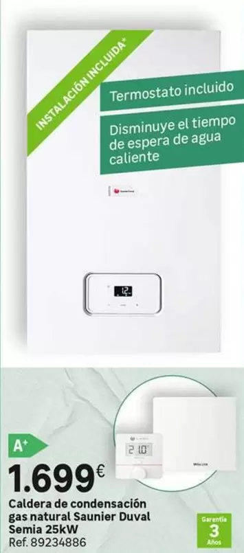 Oferta de Saunier - Caldera De Condensación Gas Natural Duval Semia 25kW por 1699€ en Leroy Merlin