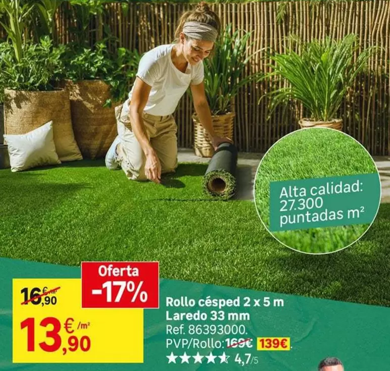 Oferta de Rollo Césped 2 X 5 M Laredo 33 Mm por 13,9€ en Leroy Merlin