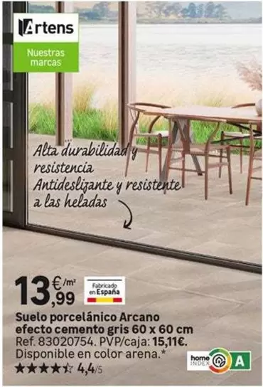 Oferta de Artens - Suelo Porcelánico Arcano Efecto Cemento Gris 60 X 60 Cm por 13,99€ en Leroy Merlin