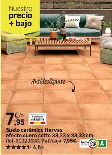 Oferta de Suelo Cerámico Hervas Efecto Cuero Cotto 33,33 X 33,33 Cm por 7,95€ en Leroy Merlin