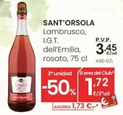 Oferta de Sant'Orsola - Lambrusco I.G.T. Dell'Emilia Rosato por 3,45€ en Eroski