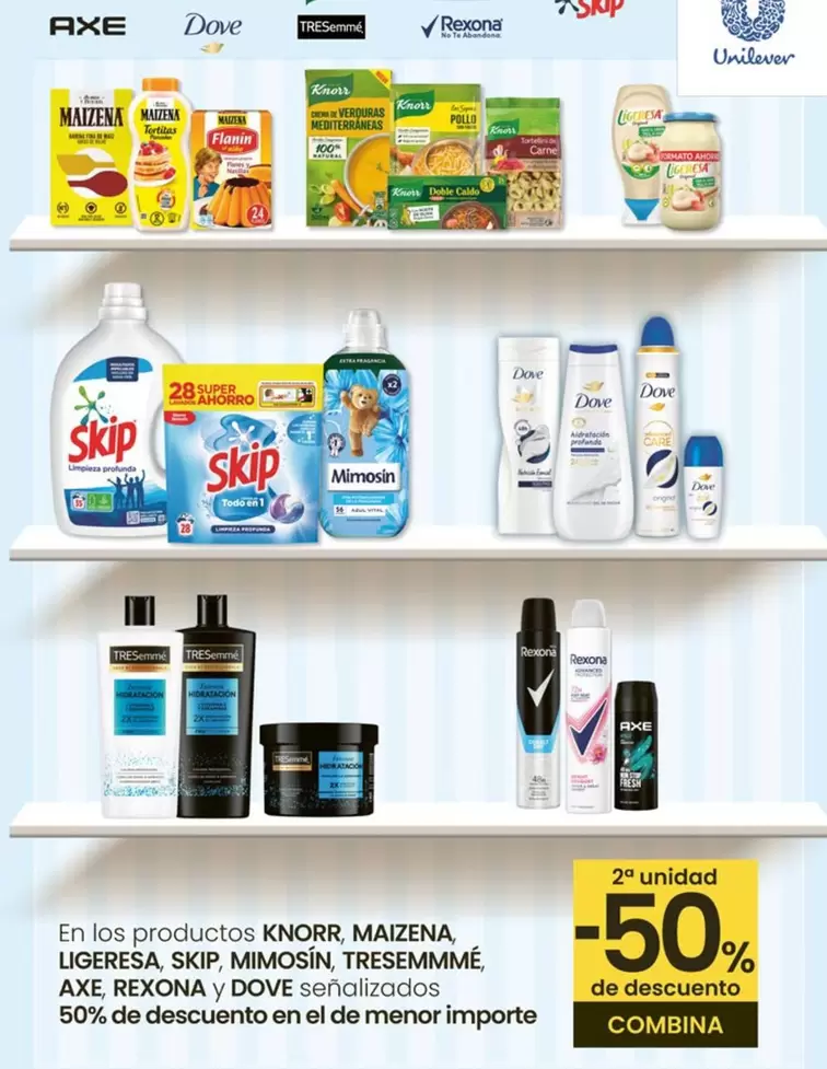Oferta de Knorr/Maizena/Ligeresa/Skip/Mimosín/Tresemmmé/Axe/Rexona/Dove en Eroski