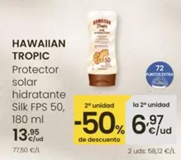 Oferta de Hawaiian Tropic - Protector Solar Hidratante Silk Fps 50 por 13,95€ en Eroski