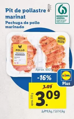 Oferta de Pechuga De Pollo Marinado por 3,09€ en Lidl