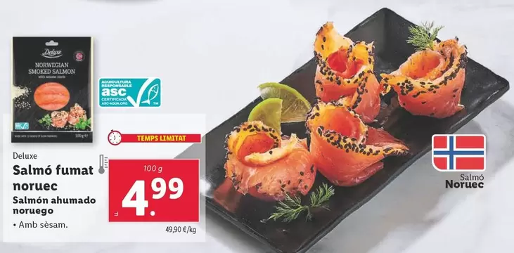 Oferta de Deluxe - Salmon Ahumado Noruego por 4,99€ en Lidl