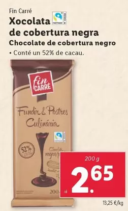 Oferta de Fin Carré - Chocolate De Cobertura Negro por 2,65€ en Lidl