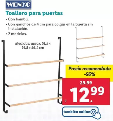 Oferta de Wenko - Toallero Para Puertas por 12,99€ en Lidl