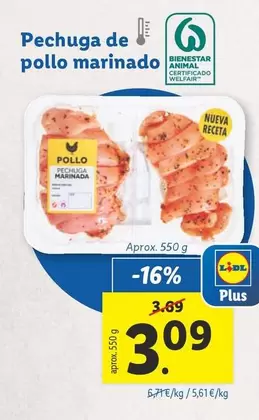 Oferta de Pechuga De Pollo Marinado por 3,09€ en Lidl