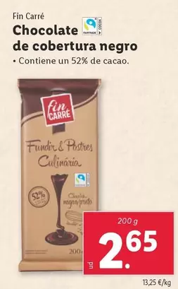 Oferta de Fin Carré - Chocolate De Cobertura Negro por 2,65€ en Lidl