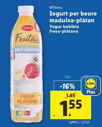 Oferta de Milbona - Yogur Bebible Fresa-Platano por 1,55€ en Lidl