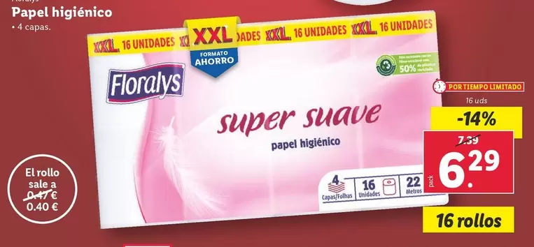 Oferta de Floralys - Papel Higienico por 6,29€ en Lidl