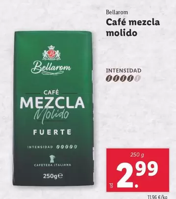Oferta de Bellarom - Cafe Mezcla Molido por 2,99€ en Lidl