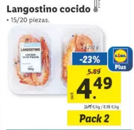Oferta de Langostino Cocido por 4,49€ en Lidl