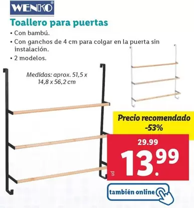 Oferta de Wenko - Toallero Para Puertas por 13,99€ en Lidl