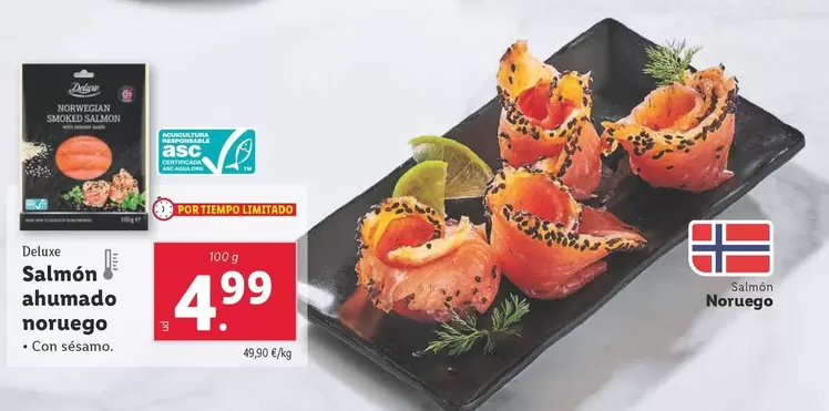 Oferta de Deluxe - Salmon Ahumado Noruego por 4,99€ en Lidl