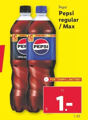 Oferta de Pepsi - Regular/ Max por 1€ en Lidl