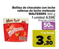 Oferta de Maltesers - Bolitas De Chocolate Con Leche Rellenas De Leche Malteada  por 6,59€ en Carrefour