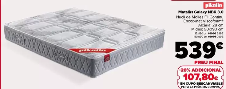 Oferta de Pikolin - Colchón Galaxy NBK 3.0 por 539€ en Carrefour