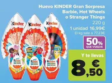 Oferta de Kinder - Huevo Gran Sorpresa Barbie Hot Wheels O Stranger Things por 16,99€ en Carrefour