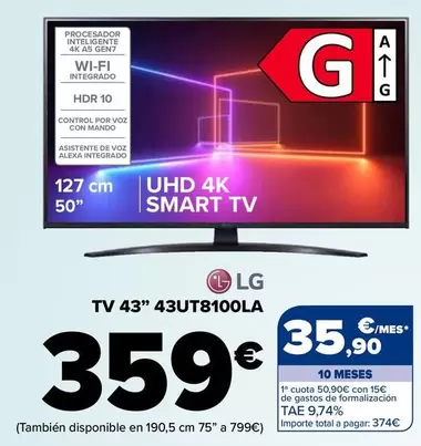 Oferta de LG - Tv 43" 43ut8100la por 359€ en Carrefour