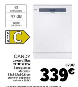 Oferta de Candy - Lavavajillas CF3C7F0W por 339€ en Carrefour