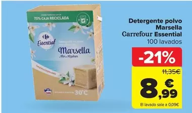Oferta de Carrefour - Detergente Polvo Marsella Essential por 8,99€ en Carrefour